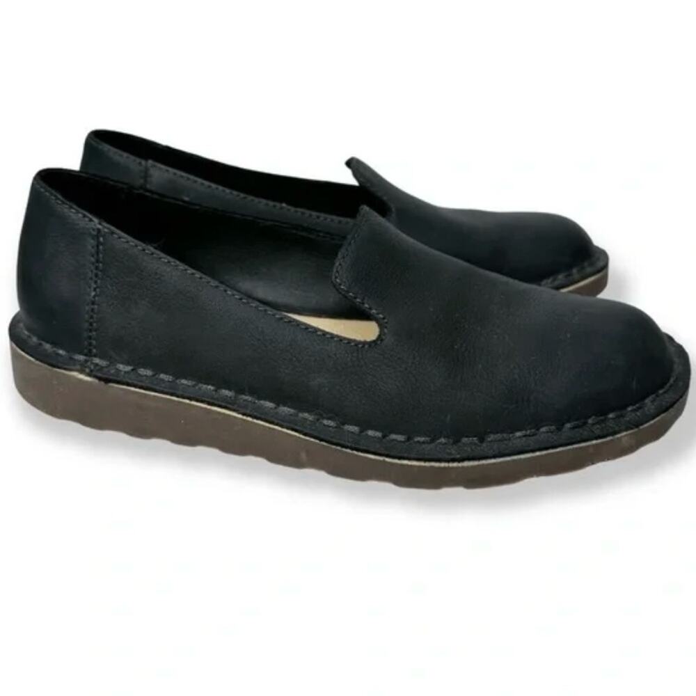 L.L.‎ Bean Stonington Black Leather Slip On Flat Loafers Size 8.5 Minimal Office